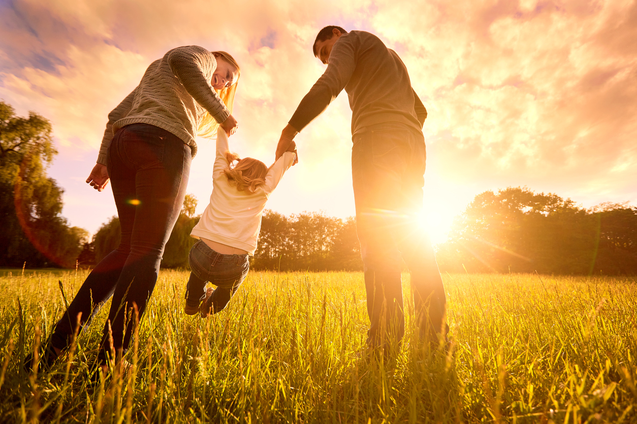 Adult Male Hands Holding Kid Hands, Family Help Care Concept